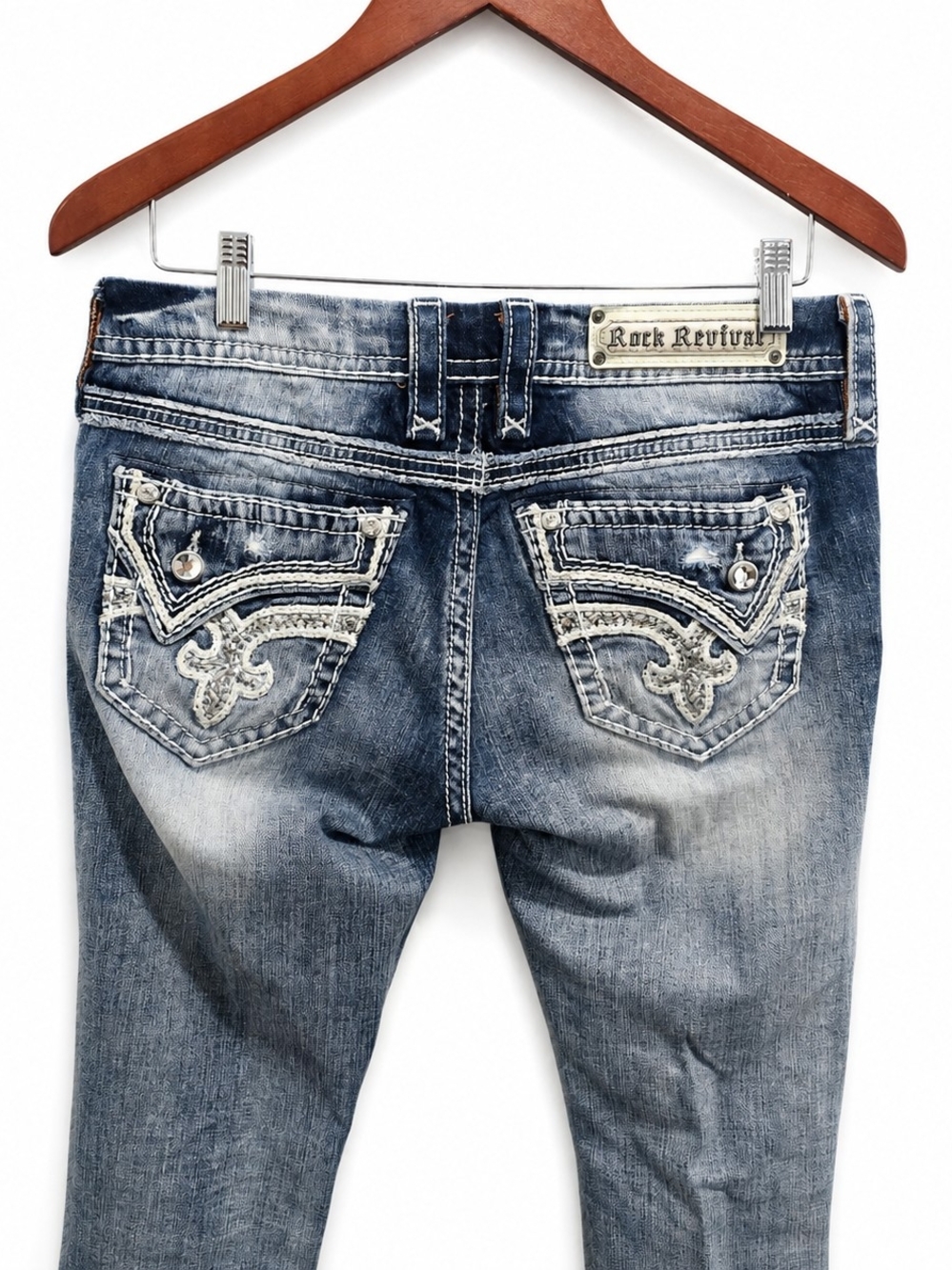 Rock Revival Women's Distressed Blue Embroidered Jeans